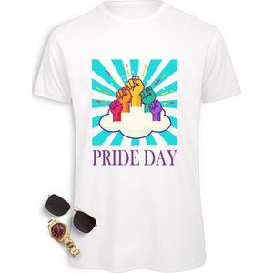Pride Day mannen t-Shirt - Pride Day t Shirt heren - Pride Day Shirt met print opdruk - Maten: S M L XL XXL XXXL - tshirt kleuren: wit, zwart, oranje en fuchsia.