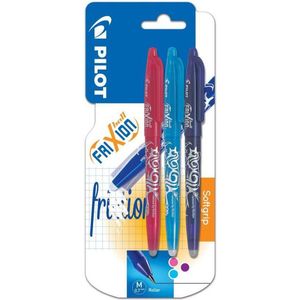 Pilot - Rollerball pen uitgumbaar 0.7mm - Roze, Lichtblauw, Paars - per 3 verpakt