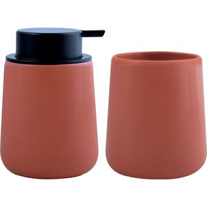 MSV Zeeppompje en drink/tandenborstel beker - badkamer set Malmo - keramiek - terracotta