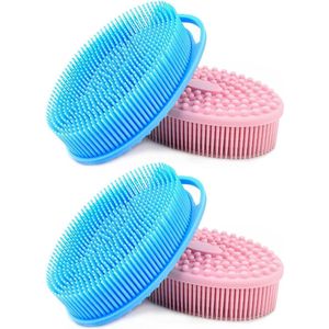 Exfoliërende siliconen bodyscrubber 4-pack - douche SPA-massage huidverzorging - blauw roze