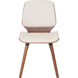 Cosmo Casa Set van 6 Eetkamerstoelen - Houten - Gebogen Hout - Retro Ontwerp - Notenlook - Kunstleer - Crème