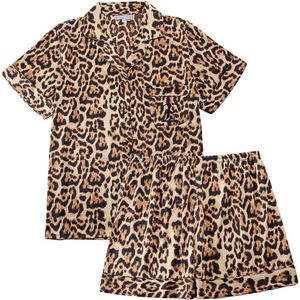 Emilie collection - pyjamaset - panterprint - satijn - dames shortama - pyjama kort - maat small