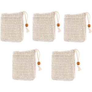 Zeepzakje - 5 stuks - Herbruikbaar - Shampoobar zakje - Zeepbar zakje - 9.5x14.5cm - Katoen hennep - Zeepzak - Met koord - Scrubhandschoen - Scrubzakje