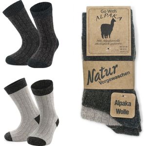 GoWith-2 paar-Alpaca Wollen Sokken-Huissokken-Warme Sokken-Thermosokken-Beige-Bruin-Maat 23-26