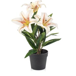 Emerald - Kunstplant Lelie in pot crème 33cm - Kunstplant voor binnen