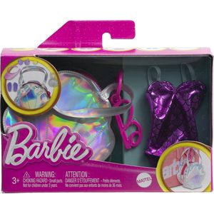 Barbie Kleding Outfit Poppen Accessoires Paarse Badpak met Grote tas, Zonnebril, cap, handtas en slippers