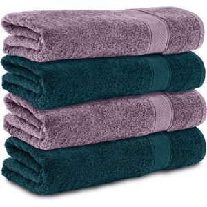 Komfortec handdoeken – Set van 4 - Badhanddoek 70x140 cm - 100% Katoen – Violet&Petroleumblauw