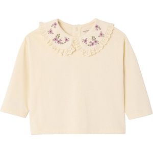 T-shirt - Ecru - Baby - Lange Mouwen - Geborduurde Kraag
