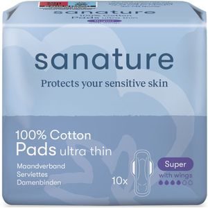 Sanature 100% katoenen - Maandverband Super - 6 x 10 stuks - Natuurlijk & voor de gevoelige huid