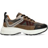 Manfield - Sneakers - Zwart - Leren met Suède Details - Witte Zool 4 cm