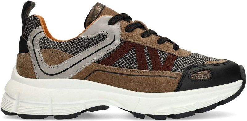 Manfield - Sneakers - Zwart - Leren met Suède Details - Witte Zool 4 cm