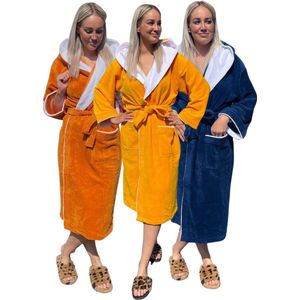 Luxe badjas bamboe katoen/fleece - met capuchon – saunabadjas – badjas dames �– badjas heren - terra/oranje - maat 3XL