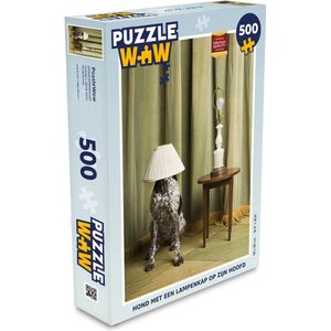 Puzzel Hond met een lampenkap op zijn hoofd - Legpuzzel - Puzzel 500 stukjes
