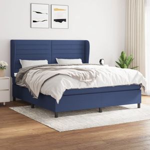 vidaXL Boxspring Blauw 180x200 cm incl. Matras Boxspringbed - Boxspring - Tweepersoonsbed - Slaapcomfort - Matras - Pocketing Veren - Lederlook - Modern Bed - Bedroom Furniture