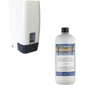 Zeepdispenser 1 liter kunststof hervulbaar + 1 liter handzeep Hammam Herbal