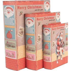 Clayre & Eef - Opbergdoos Set van 3 - Rood - Hout - 27/22/17 cm