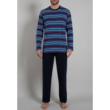 Gotzburg heren pyjama O-hals - middenblauw gestreept - Maat: L