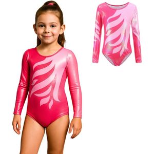 Joya Kids® Turnpakje Meisjes met Lange Mouwen | Hard Roze met Glitters en Strass Steentjes Ballet pakje | Gymnastiekpakje | Turnen | Turn Pakje | Maat 150