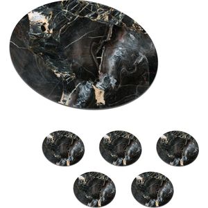 Onderzetters voor glazen - Rond - Marmer - Zwart - Goud - Patroon - 10x10 cm - Glasonderzetters - 6 stuks