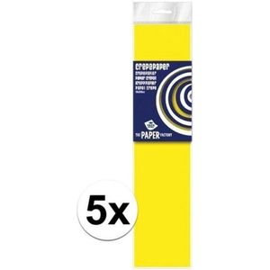 5x Crepe papier plat neon geel 250 x 50 cm - Knutselen met papier - Knutselspullen