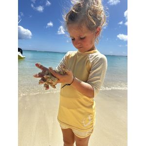 Ducksday - UV-Zwemshirt voor kinderen - UV-werend UPF50+ - Rashguard met Korte mouwen - unisex - Lemonade - Geel - maat 8 jaar