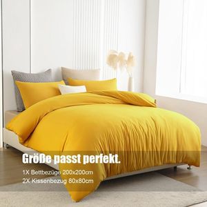 2-delige beddengoedset met dekbedovertrek 200 x 200 cm en kussensloop 80 x 80 cm - geel - strijkvrije microvezel - met ritssluiting