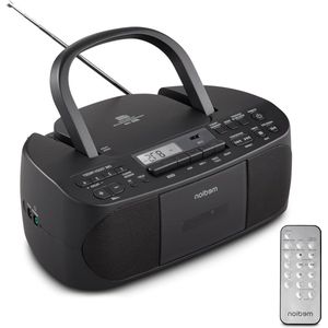 Stereoradio met CD-speler cassette USB AUX audio-ingang MP3 weergave FM PLL-radio 40 zender geheugen batterij afstandsbediening zwart cassette speler