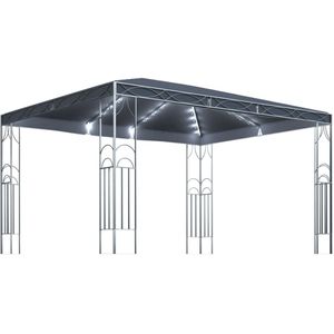 vidaXL Prieel met LED-lichtslinger 400x300 cm antracietkleurig - Prieel Met Lichtslinger - Prieeëlen Met Lichtslingers - Luifel - Luifels
