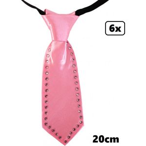 6x Mini stropdas roze met strass stenen 20cm - Festival thema feest pride fun party