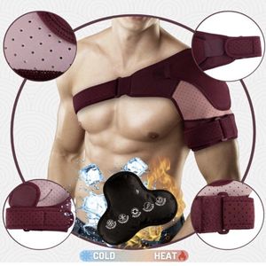 Schouderbrace met Gel Warm-Koud Kompres Dames & Heren - Sport Schouder Brace Rotatormanchetten bij Ontwrichting & Peesontsteking - Neopreen Schouderbandage Linker- en Rechterarm (Bordeaux, S/M)