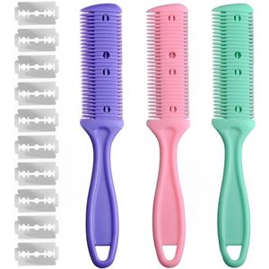 Inovra - Haaruitdunnende kam - Dubbelzijdige scheermes met 10 vervangende mesjes voor volwassenen en kinderen thuisgebruik