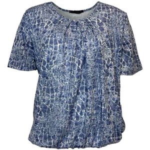 Pink Lady - E105 - Blouse - Blauw Print - Korte Mouwen - Ronde Hals