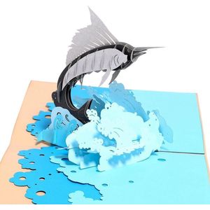 3D pop up kaart - Zwaardvis verjaardag felicitatie uitnodiging, vaderdagkaart pop-up wenskaart