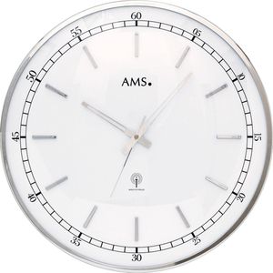 AMS F5608 - Wandklok - Radiogestuurde tijdsaanduiding - Metaal - Mineraal Glas - Rond - diameter 40 cm ø - Chroom - Wit - Zwart