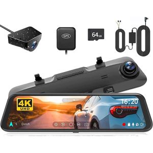 Dashcam Spiegel - Dashcam voor Auto – 12"" - Touchscreen - GPS Navigatie – 24K - Achtercamera – Nachtzicht – Parkeermodus – WDR – 170° Groothoek - Hardwire-kit
