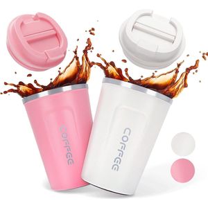 2 stuks koffiemokken to go, 380 ml thermobeker to go, reismok met lekvrij deksel, herbruikbare koffiemok, thermobeker voor milieuvriendelijk, geïsoleerde autobeker voor water, koffie