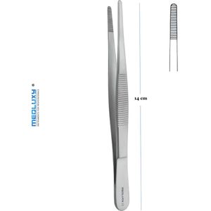 Medluxy - Anatomische Pincet - 14 cm - MED-0068 - EHBO - Verpleegkunde - Arts en Verpleegkundige - Thumb Dressing Forcep, Pince Brucelles