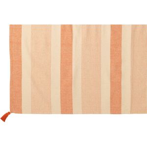 J-Line Plaid - fleece deken - katoen - beige & oranje - 130 x 180 cm - woonaccessoires