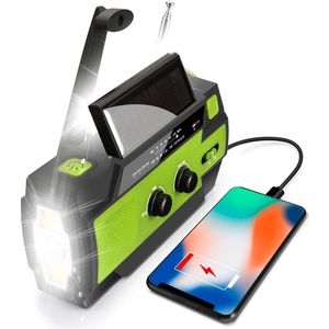 Draagbare Noodradio - Solar Opwindbaar - Powerbank 4000 mAh - Zaklamp - SOS alarm - USB-oplaadfunctie - Draagbare Survival Radio - Voor Wandelen, Kamperen, Noodgevallen - Groen