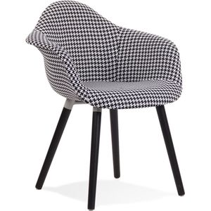 Alterego Stoffen design stoel 'LARA' met armleuningen en zwart en witte pied-de-poule-print