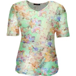 Pink lady shirt - E115 - groen print - korte mouwen v-hals - maat XL