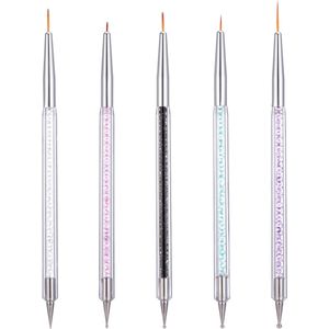 Mynoozi 5PCS Nail Brush, Double-Ended Nail Art Dotting and Pulling Brush, Acrylic Pole Nail Art Brush Set, Nail Art Tools