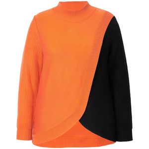 MIAMODA MIAMODA - Dames - Trui A-lijn colorblocking - Oranje - Maat 46+