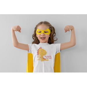 Kinder T-shirt Wit Rawrsome, maat 3-4 jaar