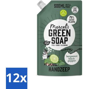 Marcel's Green Soap - Handzeep - Bergamot & Black Pepper - Natuurlijke verzorging - 500 ml - Voordeelverpakking - 12 stuks