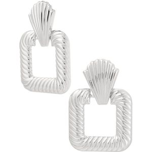 Oorbellen shiny vierkant - zilver