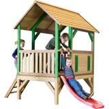 AXI Akela Speelhuis op palen in Bruin/Groen met Rode Glijbaan - Speelhuisje voor de tuin / buiten - FSC hout - Speeltoestel voor kinderen
