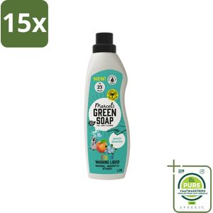 15 x Marcel's Green Soap - Vloeibaar Wasmiddel - Kleur - Perzik & Jasmijn - Effectief & natuurlijk - 23 Wasbeurten - 1 liter - Grootverpakking - Wasmiddel - Biologisch Afbreekbaar - Milieuvriendelijk - Vegan - Perzik