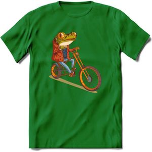 Biker kikker T-Shirt Grappig | Dieren reptiel Kleding Kado Heren / Dames | Animal Skateboard Cadeau shirt - Donker Groen - S