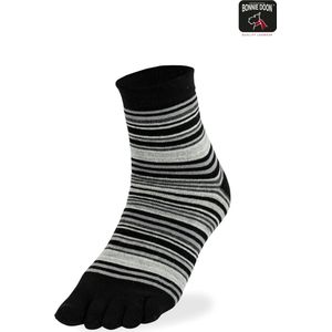 Bonnie Doon Teen Sokken Gestreept Zwart Dames maat 36/42 - Funky Stripes Toe Sock - Gladde naden - Teensokken - 1 paar - Slippers - Quarters - Strepen - Lengte net boven enkel - Black - BP231002.101